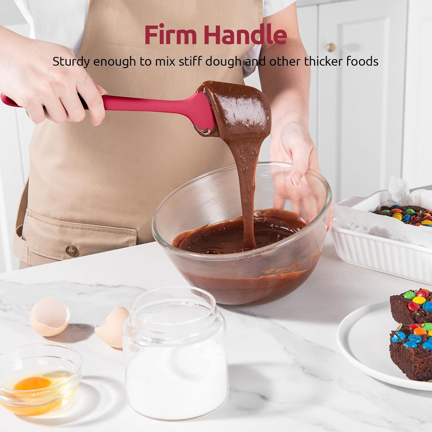 U-Taste Silicone Spatula Set: 600ºF High Heat Resistant, Seamless Food Grade Flexible Rubber Kitchen Cooking Mixing Baking Scraper for Nonstick Cookware Set of 3 (Red)