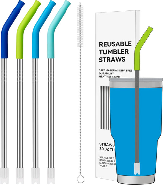 30oz Metal Straws for Stanley 30oz Cup, 4 PCS Stainless Steel Reusable Drinking Straw for YETI, STANLEY, US Acrylio, BJPKPK, Simple Modern and so on