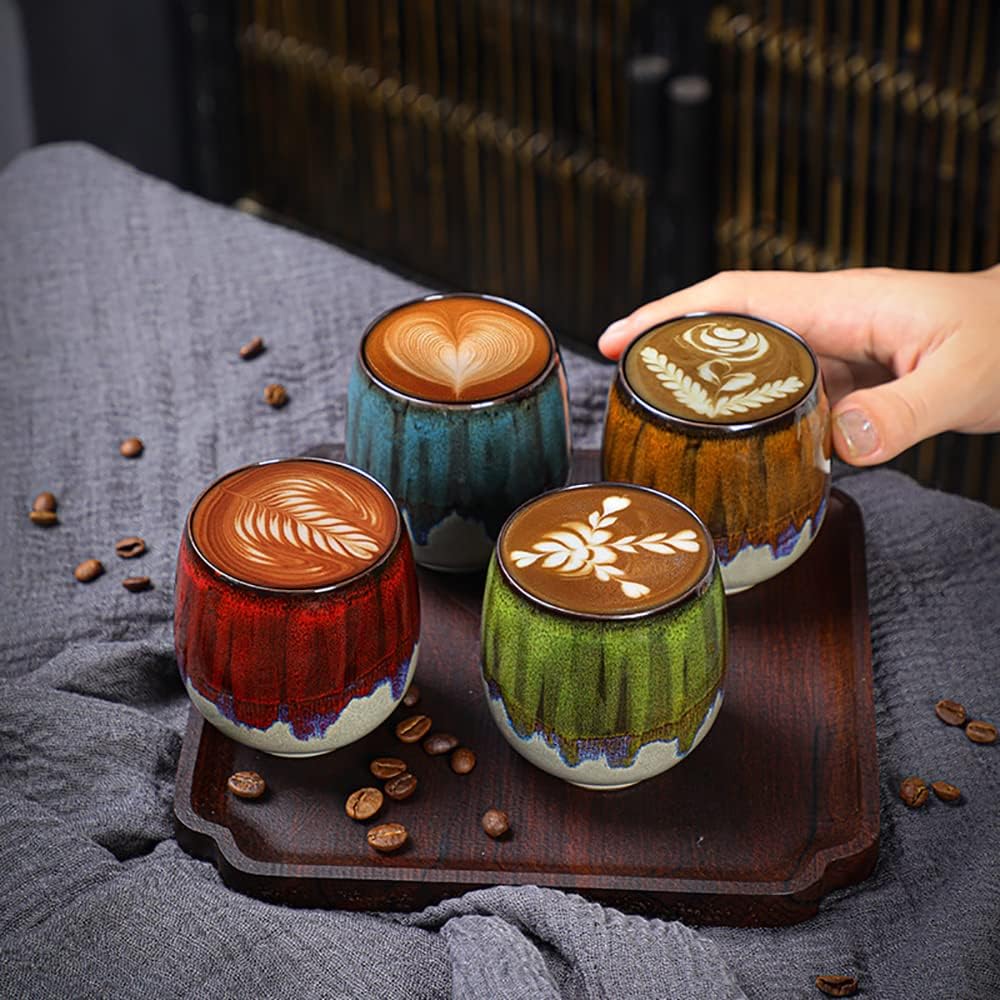 Espresso Cups Ceramic Kiln-Change Small Espresso Coffee Cup Spirits Cups Tasting Cups Ceramic Mate Cup Set of 4 (4 colors)