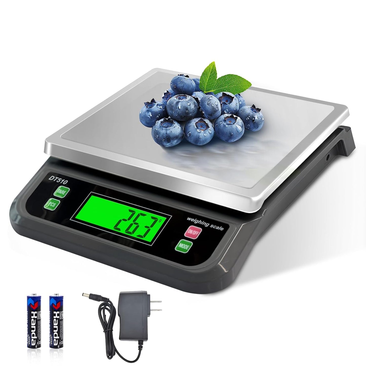 Large Food Scales for Kitchen 88lbs/40kg Digital Food Scale with Tare and PCS Funtion Stainless Stee Tray Baking Scale for Cooking with Adapter, 6 Unit (Grey, 40kg)
