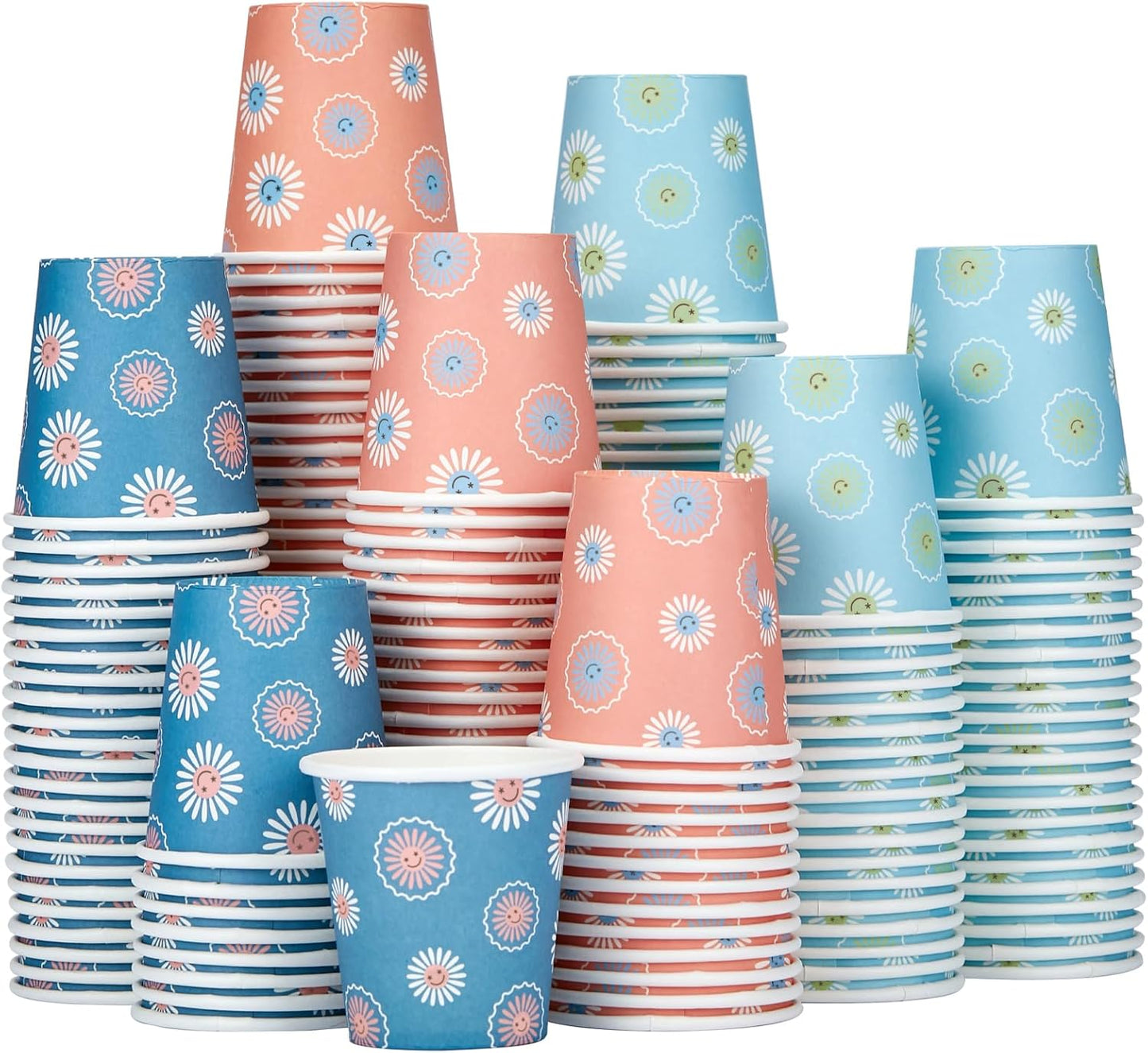 300 Pack 3 oz Paper Cups, Disposable Bathroom Cups, Small Mouthwash Cup, Hot/Cold Beverage Drinking Cups, Mini Paper Cups for Bathroom, Birthday Party, Travel, Events, Picnic, BBQ (Daisy)