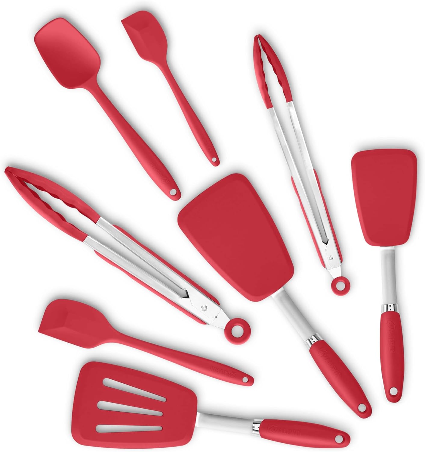 Silicone Spatulas Set Turners Tongs Cooking Utensils Set High Heat Resistant Kitchen Scraper Spatulas for Cooking Mixing Baking BPA Free Dishwasher Safe, Red