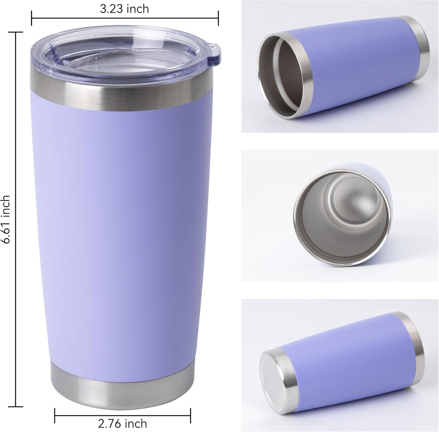 HASLE OUTFITTERS 20oz Stainless Steel Tumblers Bulk, Insulated Travel Cup with Lid, Double Wall Vacuum Coffee Mug for Cold & Hot Drinks 8 Pack, Light Purple