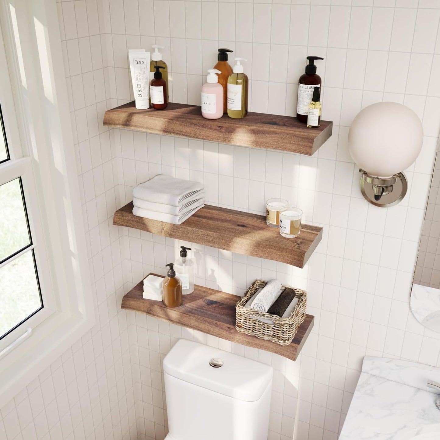 24" Acacia Live Edge Floating Shelves Set of 2 - Wall Mounted Wooden Shelf for Stylish Home Décor - Dark Walnut Color 24x7.5x1.5 Inches