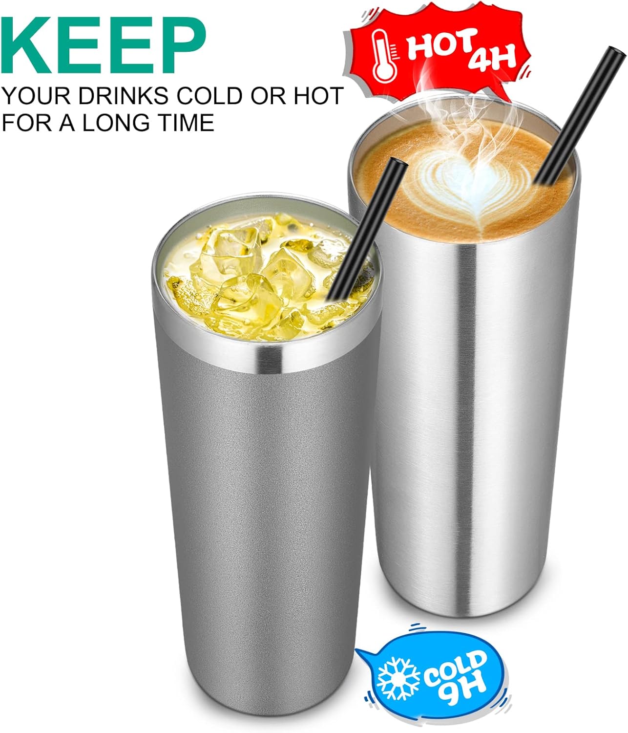 VEGOND Stainless Steel Tumblers Bulk 12 Pack, 20 oz Vacuum Insulated Skinny Tumblers with Lids and Straws, Double Wall Slim Tumbler, Travel Water Cup