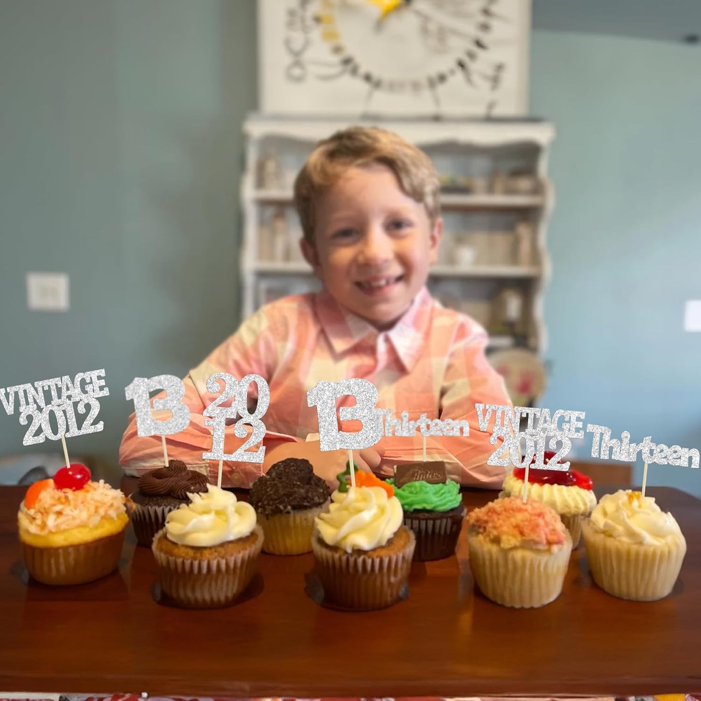 Gyufise 24Pcs 13th Birthday Cupcake Toppers Glitter Thirteen Vintage 2012 Hello 13 Years Birthday Cupcake Picks Official Teenager 13 Cake Decorations for Happy 13th Anniversary Party Silver