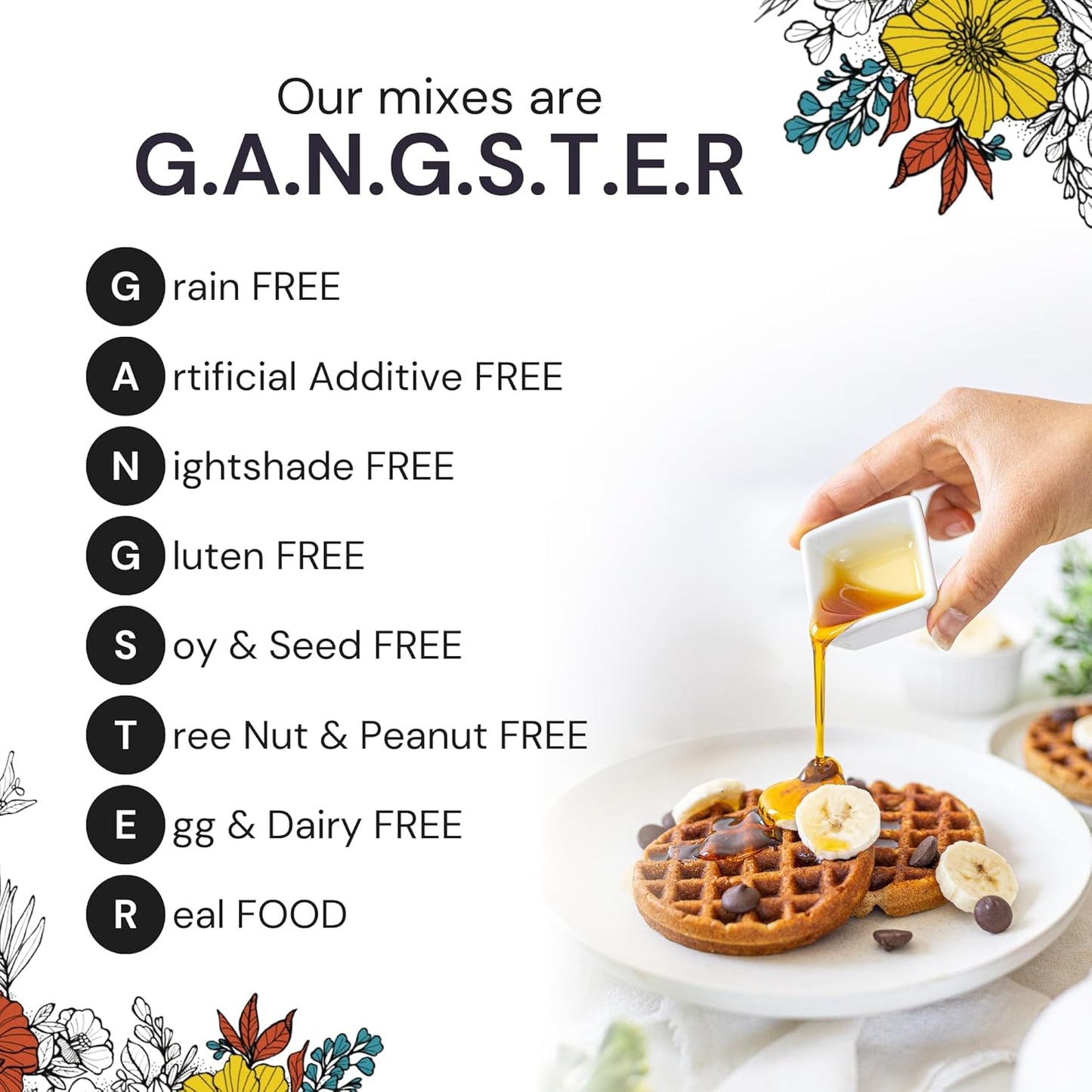 eat G.A.N.G.S.T.E.R. Vegan Pancake & Waffle Mix - Allergy-Friendly Baking Mix, Grain-Free, No Dairy, Nuts, Gluten, Dairy - For Paleo & AIP Diets, Fluffy Pancake & Crispy Waffle Breakfast Food, 3 Pack