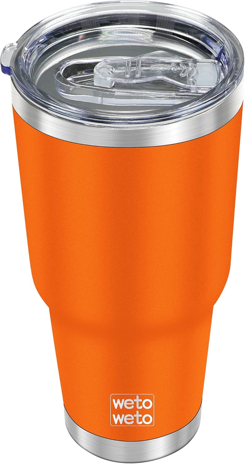 WETOWETO 30oz Tumbler, Stainless Steel Vacuum Insulated Water Coffee Tumbler Cup, Double Wall Powder Coated Spill-Proof Travel Mug Thermal Cup for Home Outdoor (Orange, 1 Pack)