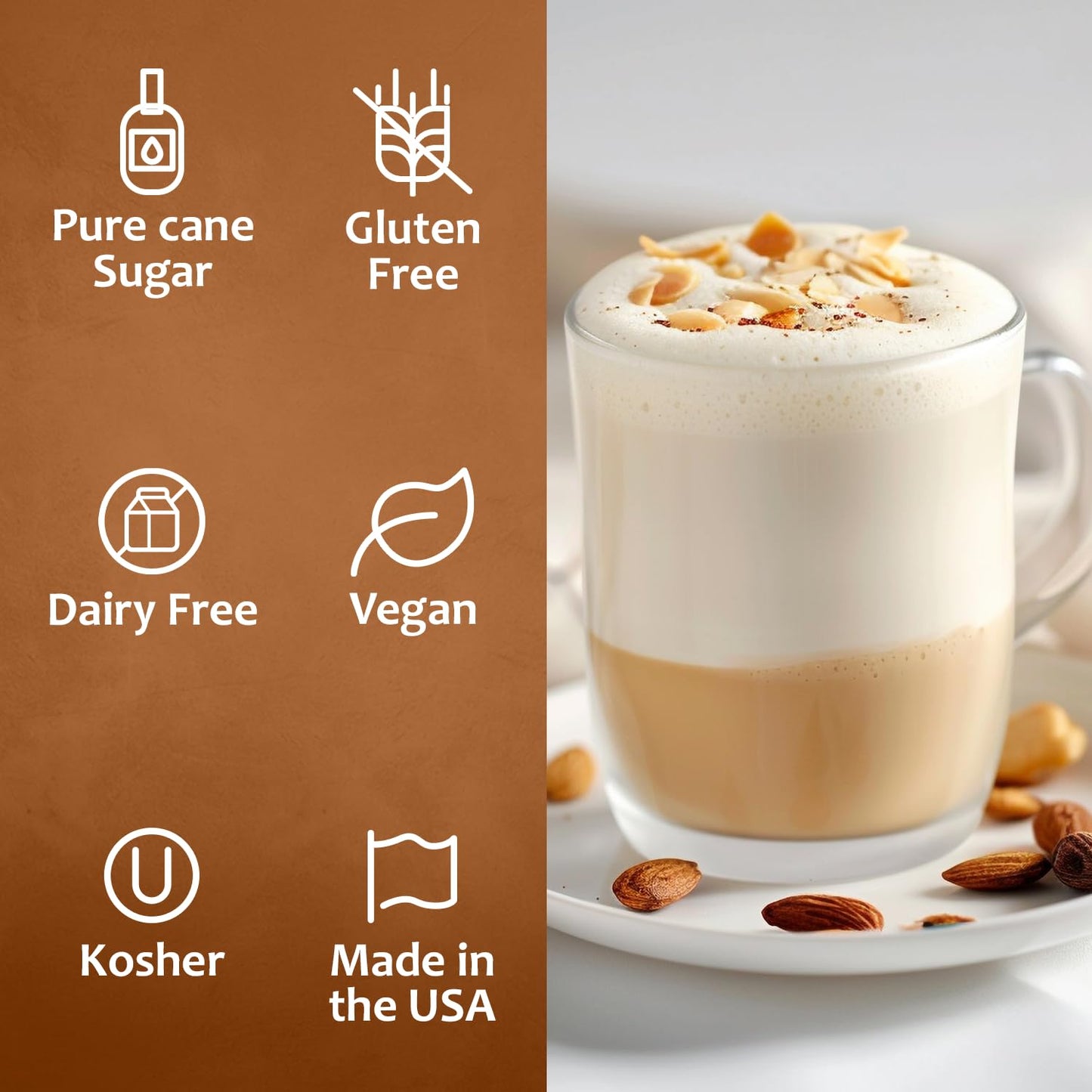 Syruvia Almond Coffee Syrup - 25.4 fl oz - Kosher Syrups, Gluten Free, No Coloring, Perfect for Drinks, Soda, Shakes, Desserts, and More.