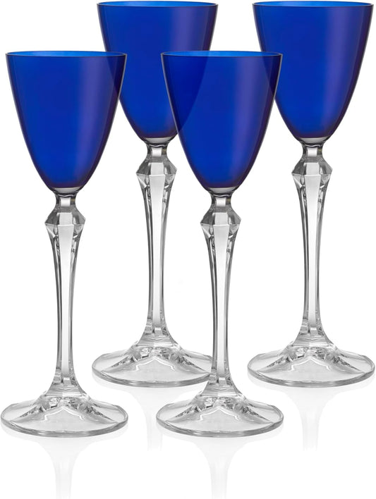 Barski Cordial Glass - Liquor Glass - Set of 4 - Blue Colored Top - Clear Stem - Cordial Glasses - Sherry Glasses - Shot Glasses - 3 oz. - Made in Europe