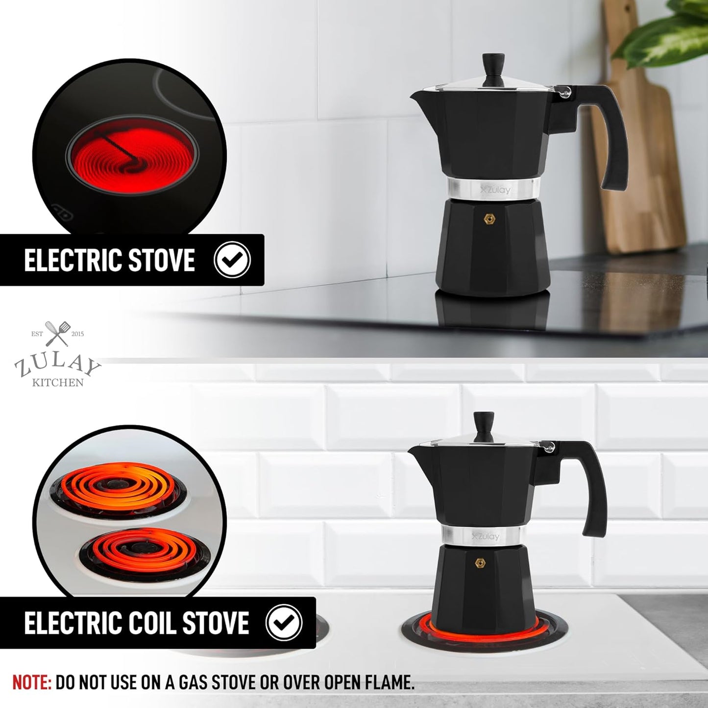 Zulay Classic Stovetop Espresso Maker for Great Flavored Strong Espresso, Classic Italian Style 3 Espresso Cup Moka Pot, Makes Delicious Coffee, Easy to Operate & Quick Cleanup Pot (Black)