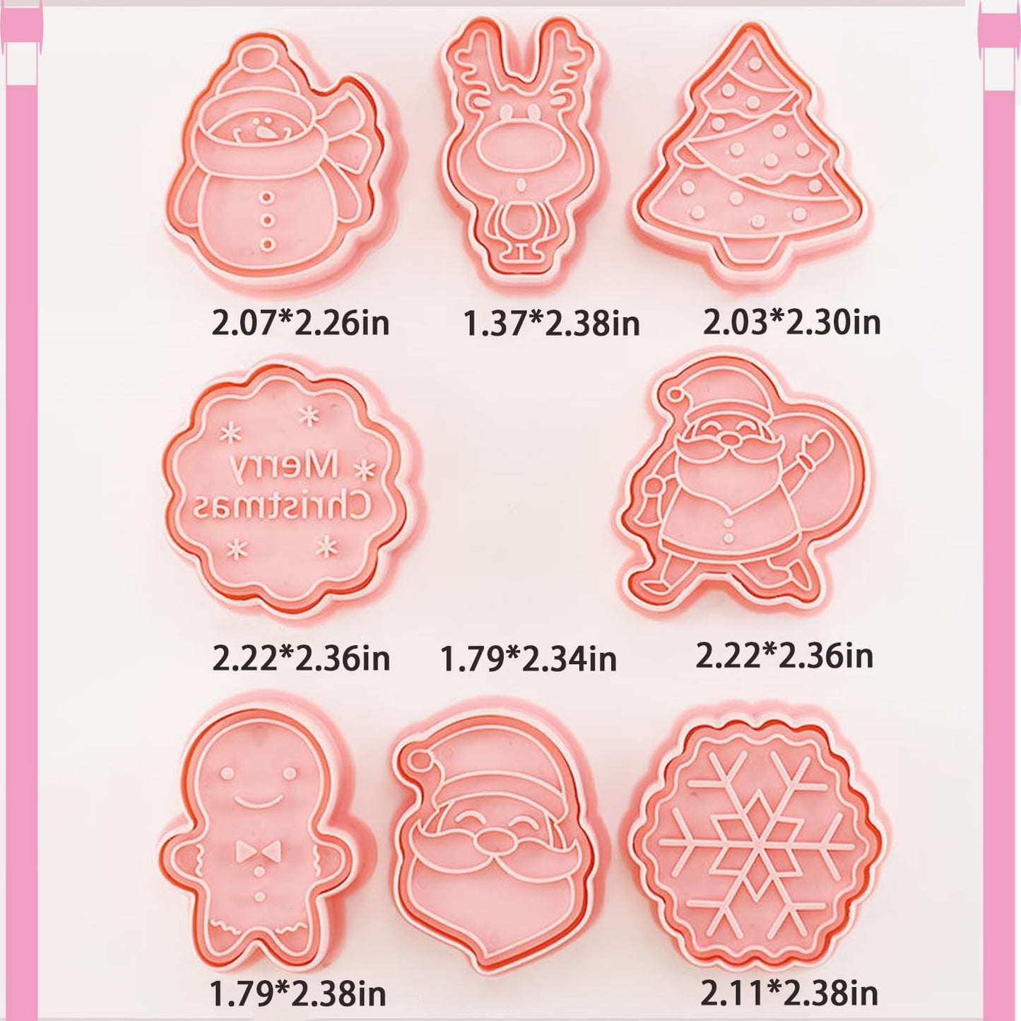 8Pcs Christmas Cookie Cutters, 3D Plastic Snowflake, Santa, Tree, Snowman Design Biscuit Mould and Cutters