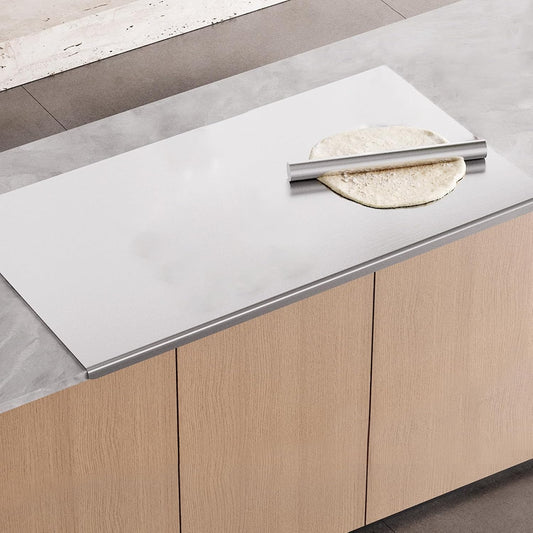 304 Stainless Steel Cutting Board with Rolling Pin&Non-Slip Mat, Cutting Chopping Boards with Lip Large Heavy Duty Baking Board for Meat Vegetables Fruits Cheese Bread Pastry- 35.4”L x 19.7”W