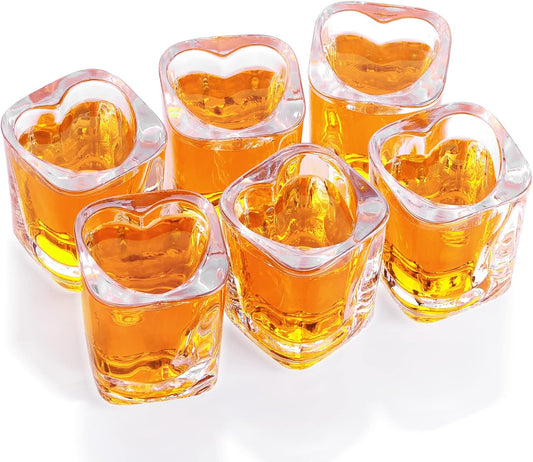 2oz Heavy Base Shot Glasses, Sets of 6/Heart Shaped Clear Tequila Shots/Square Shot /Espresso Shot Glass/Bulk Shot Glasses