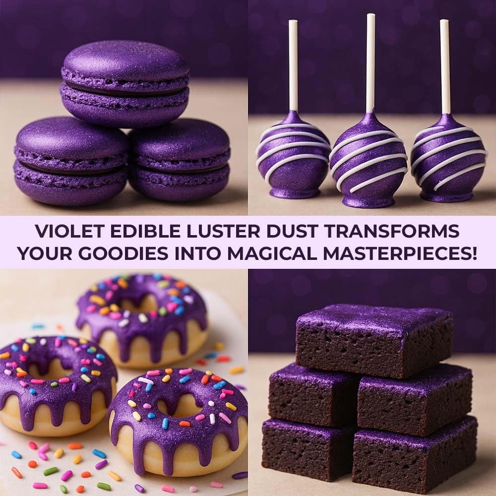 Bulk (20g) Purple Luster Dust Edible Glitter for Cocktails | Premium Edible Purple Luster Dust for Cake Decorations - Edible Glitter for Drinks Cupcakes Cookies Cakes Food Paint