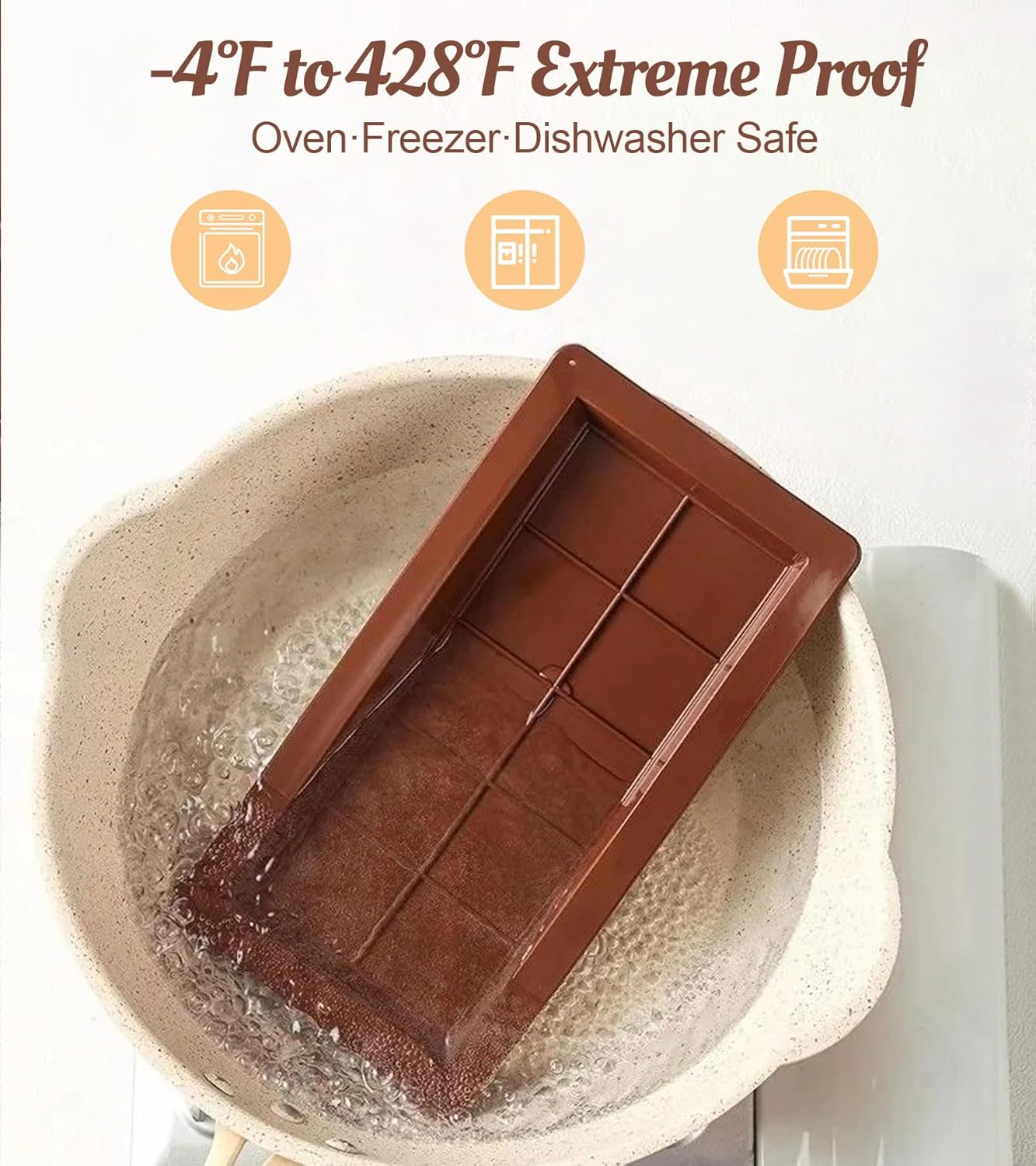 Ugotit Silicone Chocolate Bar Molds, Break-Apart Candy Making Mold Set, Large Rectangle Shape, Brown (2pcs_Model 1)