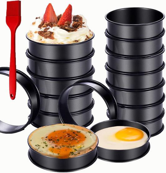 16Packs English Muffin Rings Crumpet Rings NONSTICK -3.15 Inch & 4 Inch Stainless Steel Double Rolled Tart Rings Round Black Metal Baking Cooking Pastry Ring Molds for cookies, pancakes, crumpets