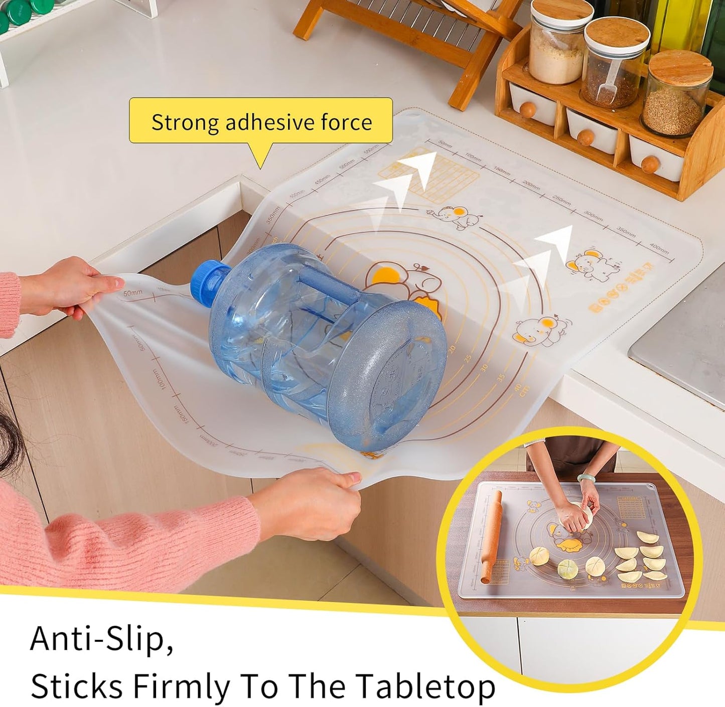 Dough Mat for Counter, 27.6x19.7 Inch Large Silicone Baking Pastry Mats for Rolling Dough, Thickened Non-Slip Non-Stick Heat Resistant Fondant Pizza Cookies Mat, with Measurements