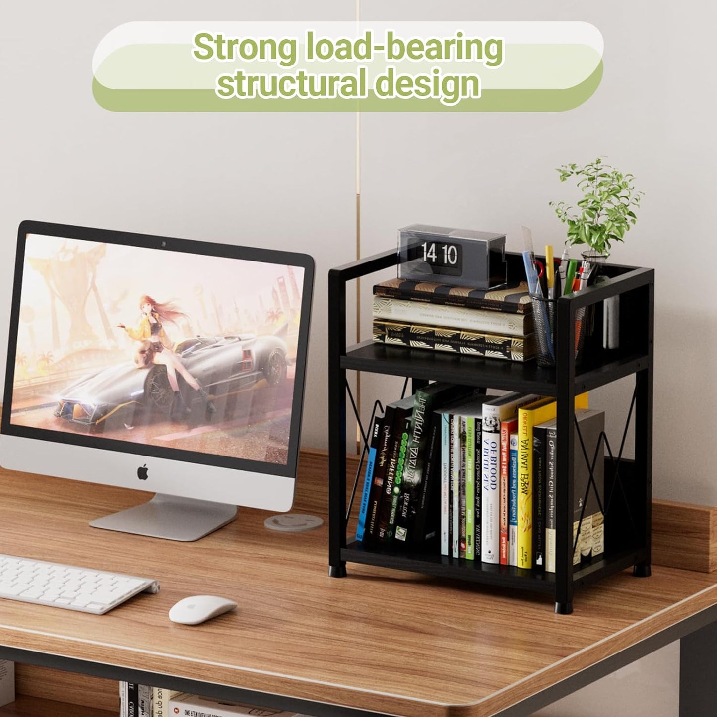 Aduanbang Coffee Bar Accessories Organizer, Seasoning Organizer, 2 Tier Wooden Kitchen Counter Shelf, Coffee Organizer Station for Countertop, Coffee Condiment Rack for Mugs, Cups, Cream, Syrup