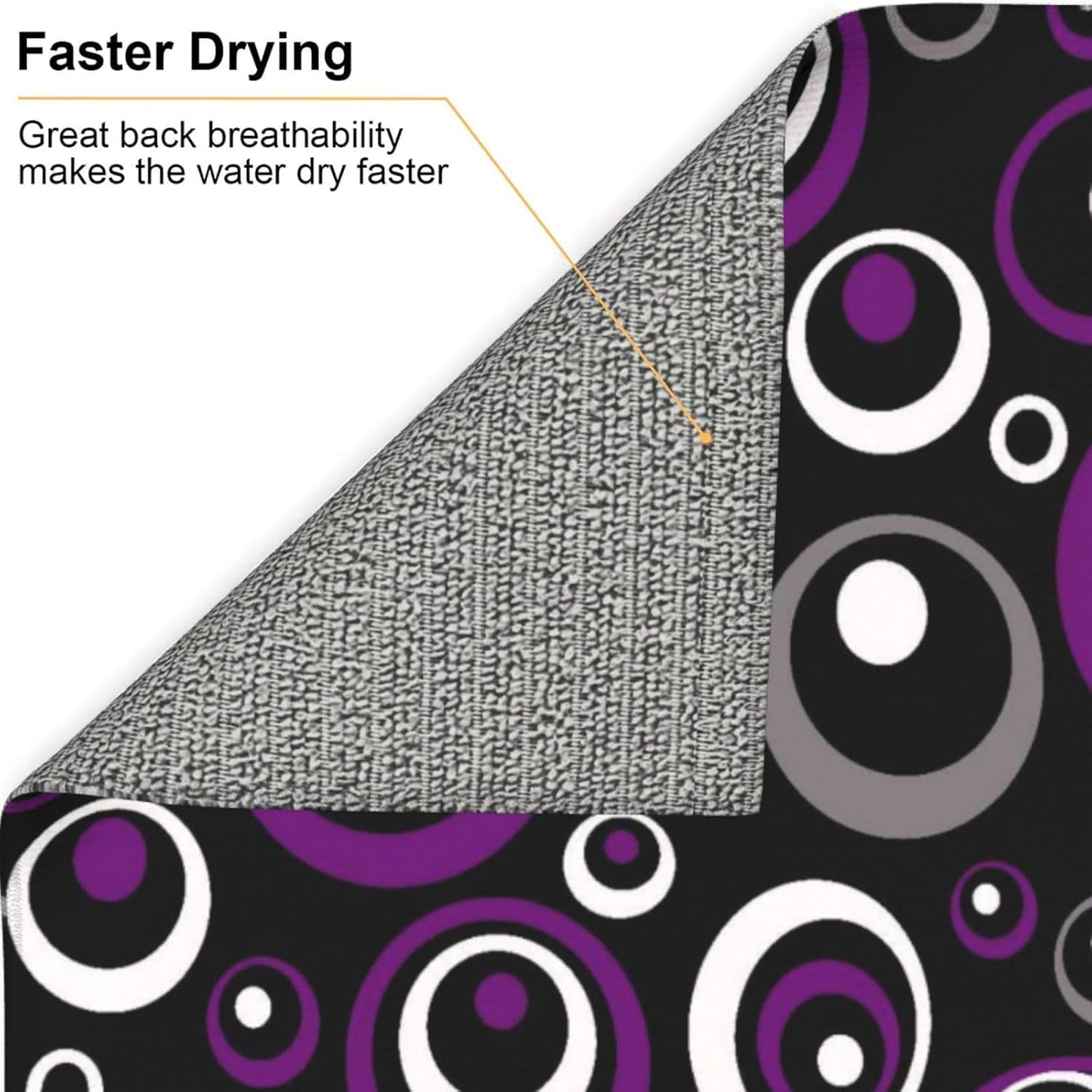 Purple White and Black Circle Pattern Dish Drying Mat, Absorbent Microfiber Decorative Kitchen Counter Mat, 16x18 inch Polyester, Absorption, Foldable, for Dishes Utensils Small Appliances, Home Decor