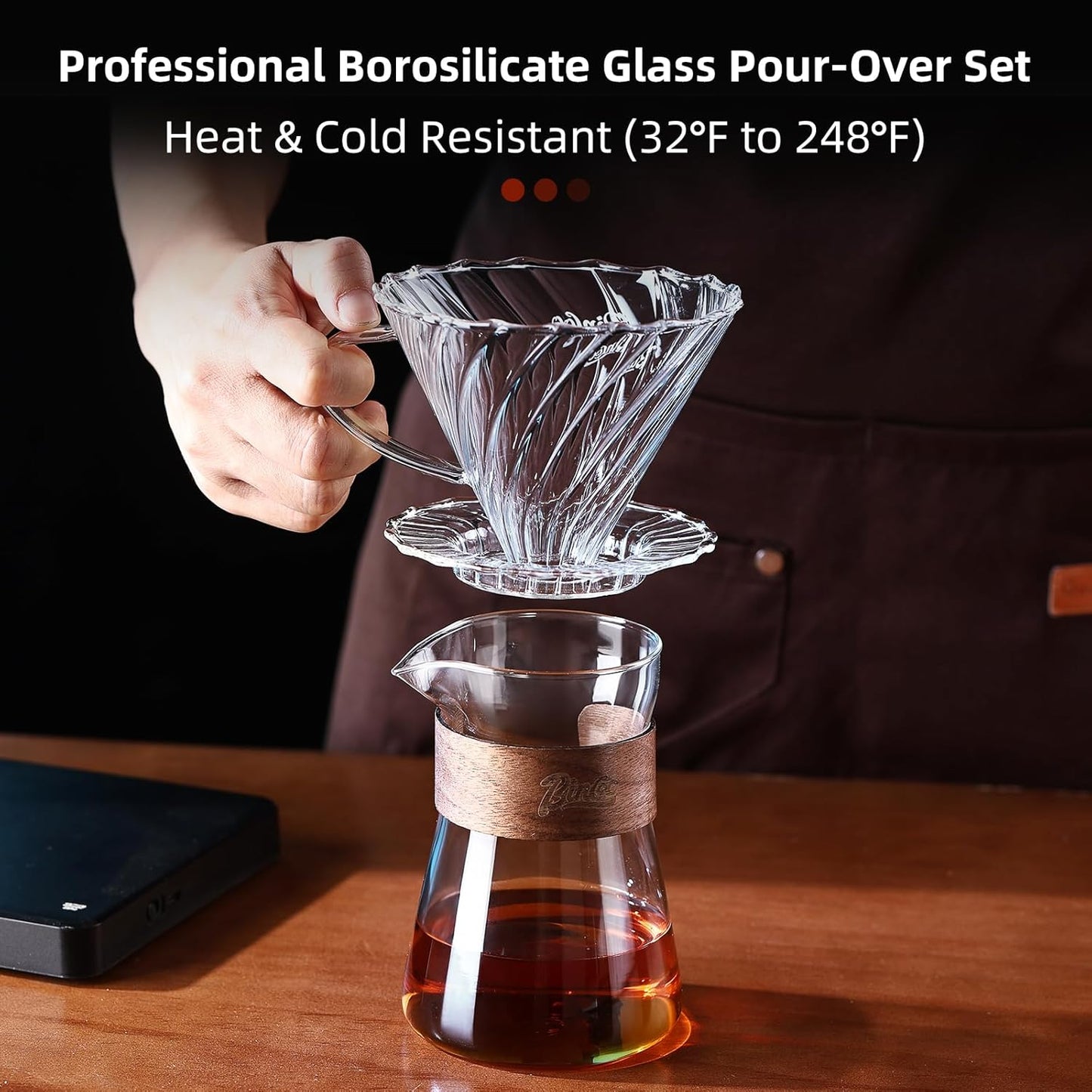 Pour Over Coffee Maker Set, Drip Coffee Maker, Included Borosilicate Glass Coffee Carafe & Coffee Dripper & 50 Pcs Size 02 Paper Filter, 16oz(500ml) (Clear Set)