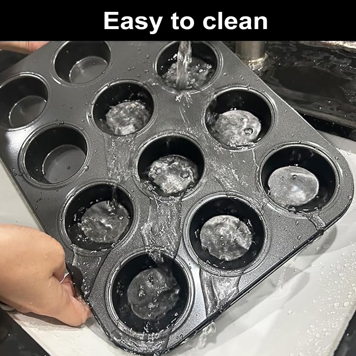 Muffin Pan, Cupcake Pan, Set of 2, 12-Cup Muffin Tin, Non-Stick Bakeware, Easy to Release and Clean, Baking Molds, Muffin Tray, Molds for Homemade Cupcakes & Muffins (Black)