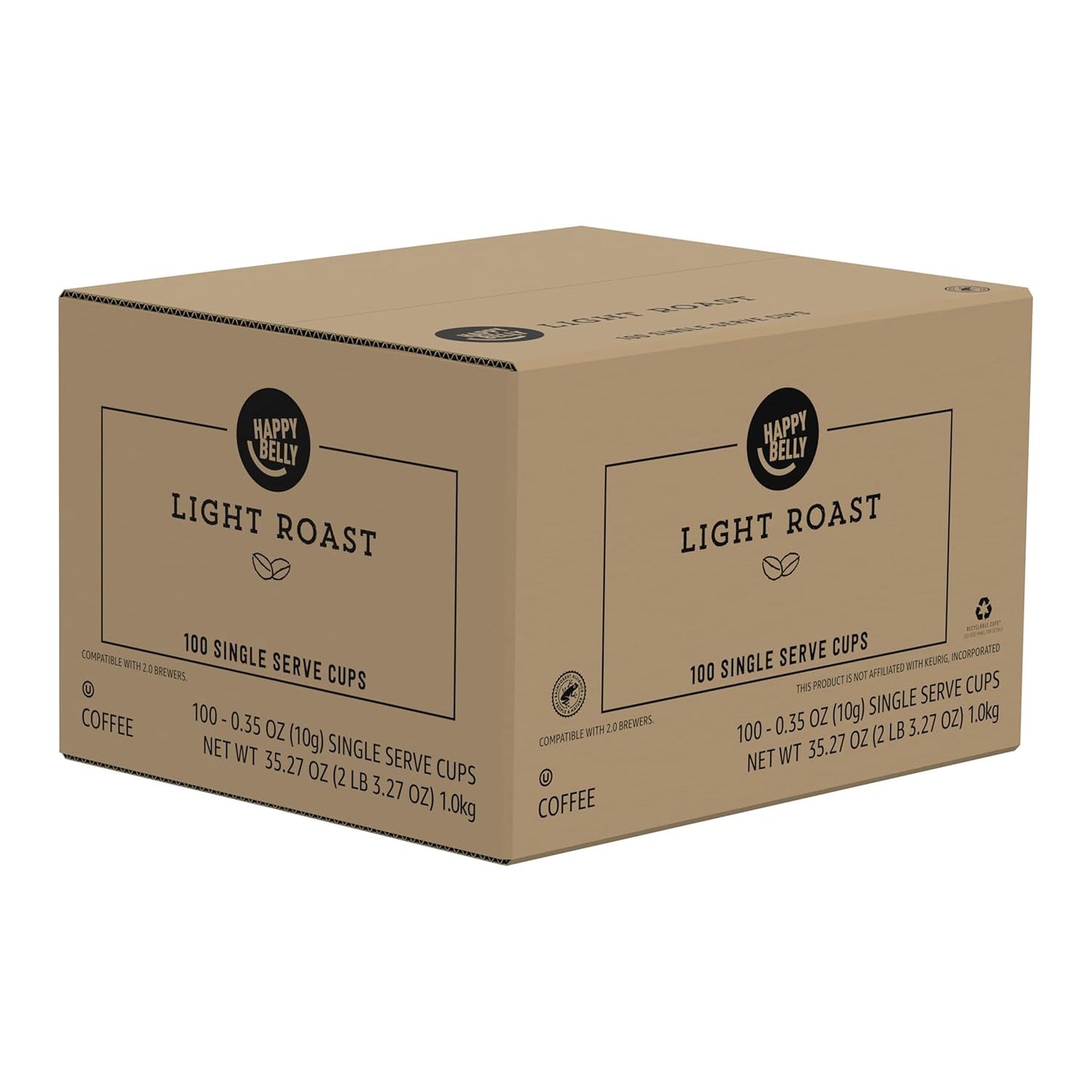 Happy Belly Light Roast Coffee, Single Serve Cups, 100 Count