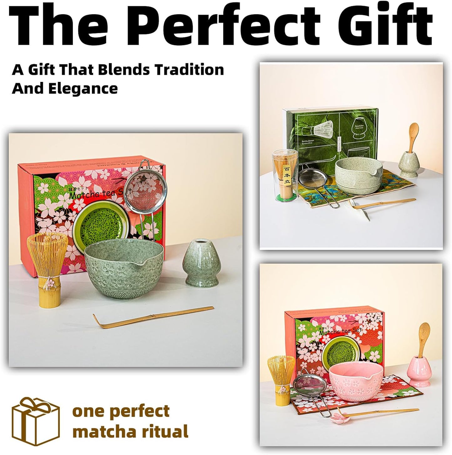 8 PCS Matcha Whisk Set, Ceramic Matcha Set, Includes Bowl, Matcha Whisk Holder Matcha Bamboo Whisk, Scoop, Sifter, Unique Gift for Matcha Lovers (C)