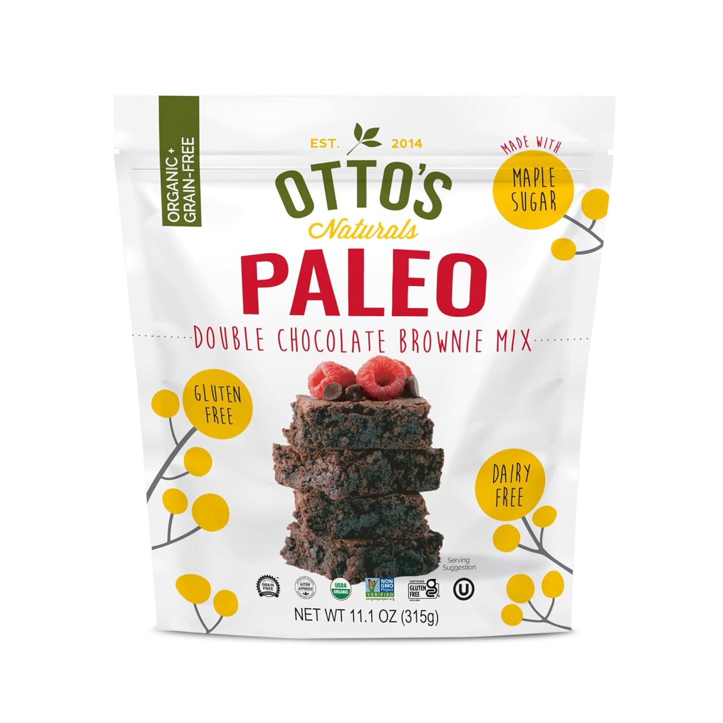 Otto's Naturals Grain-Free Paleo Double Chocolate Brownie Mix, 11.1 Oz., Top 9 Allergen-Free, Versatile for Baked Treats, Made with Organic Cassava Flour, Gluten Free, Non-GMO, Vegan, Plant-Based