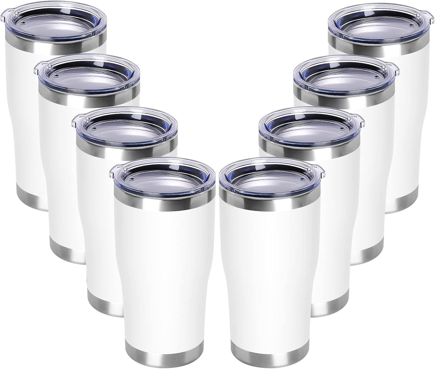 DOMICARE 20oz Tumbler with Lid Stainless Steel Tumblers Bulk, Double Wall Vacuum Insulated Coffee Travel Mug Powder Coated Tumbler, 8 Pack White