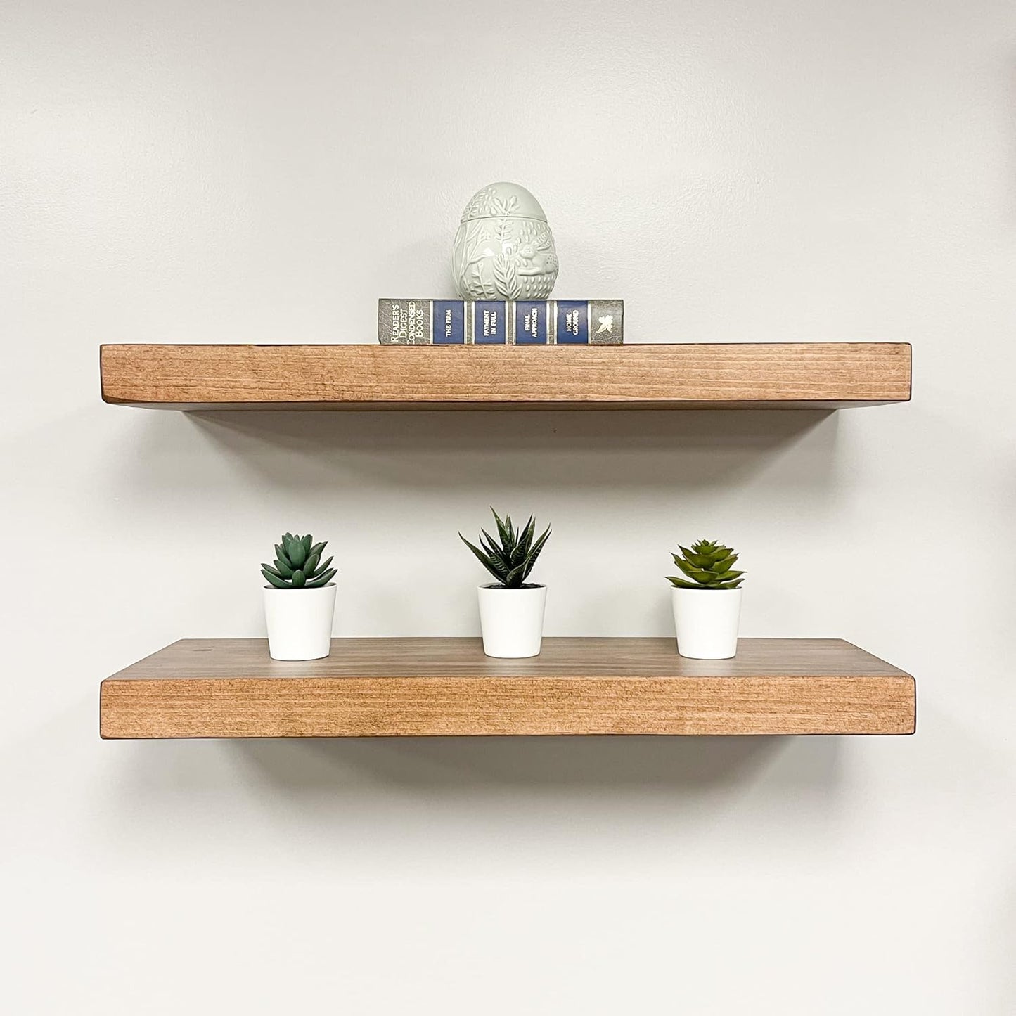 URBANDI, Rustic Floating Shelves, Set of 2, Hidden Bracket, Solid Wood, Heavy Duty, Wall Mounted Shelves, (Brown, 48Wx12D)