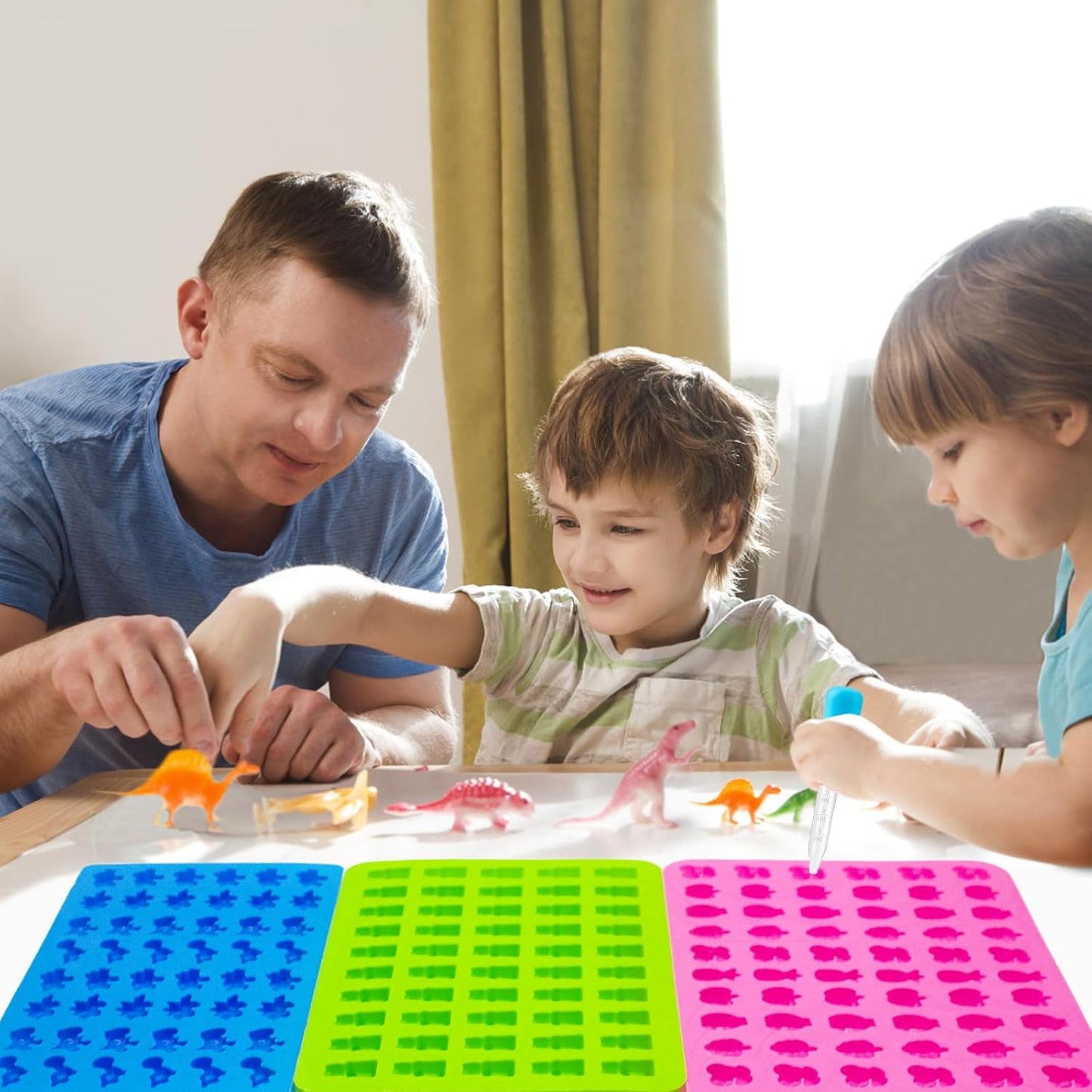 Gummy Candy Molds - Silicone Gummy Dinosaur/Marine Animal/Donut/Small Hearts Shapes/Fruit Snack Mold for Kids with 2pcs Dropper,Non-stick and Bpa Free for Mini Candy Chocolate Gummies Baking