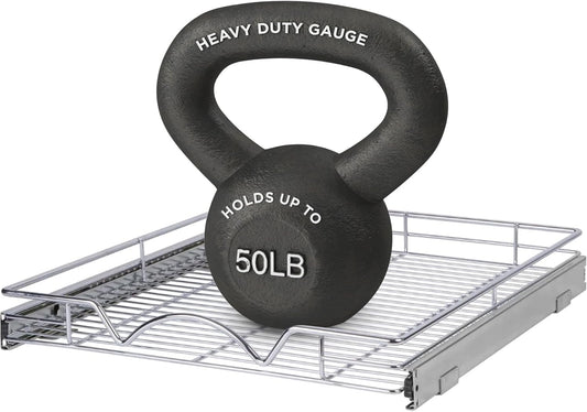 HOLDN’ STORAGE Pull Out Cabinet Organizer, Heavy Duty Caddy w/Lifetime Limited Warranty -14”W x 21”D - Requires At Least 15-1/4” Cabinet Opening, Steel Metal Cabinet Drawers Slide Out, Chrome