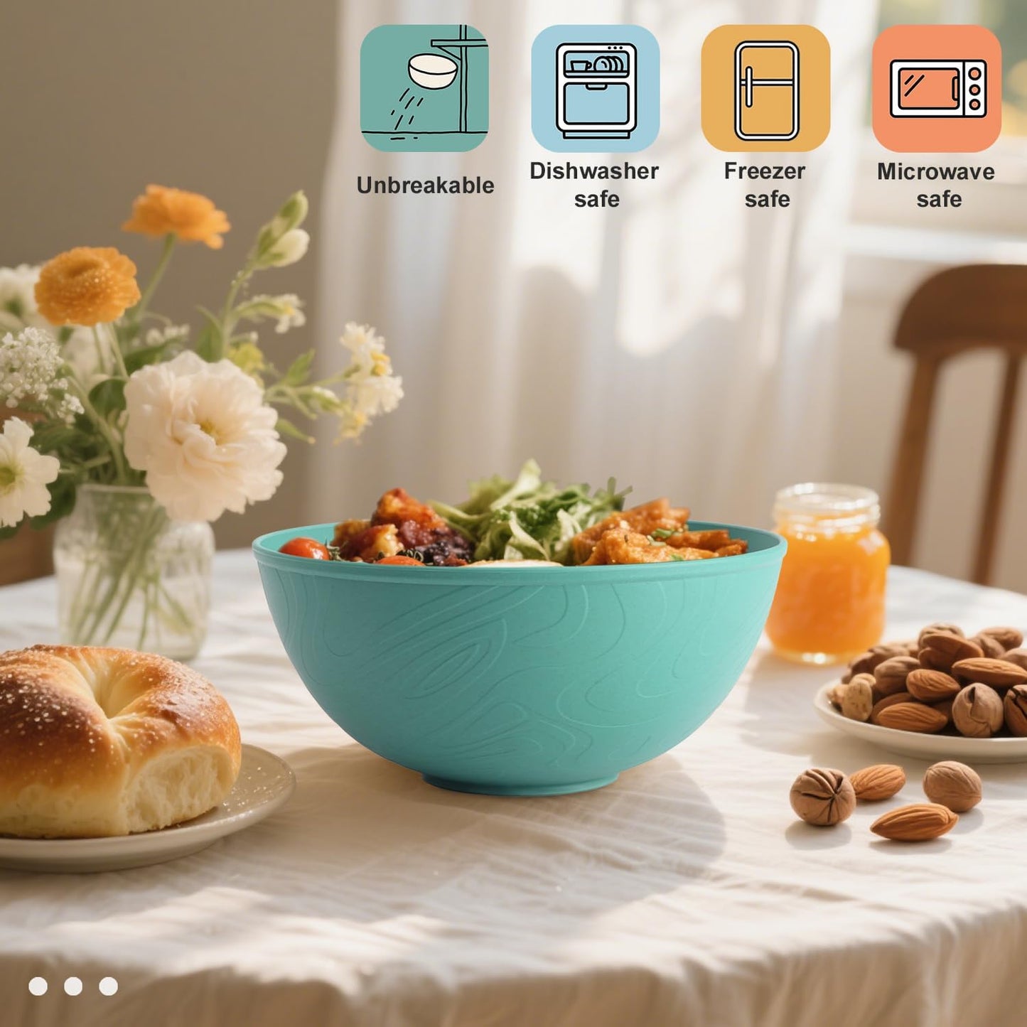 Wheat Straw Bowls for Kitchen set of 6,Anit-Scald Thick Soup Bowls 40oz,Microwave and Dishwasher Safe Bowl set easy to clean. Green