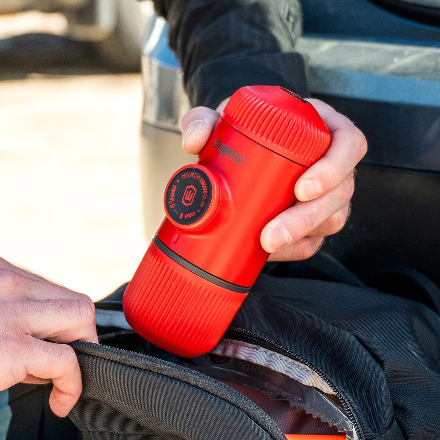 WACACO Nanopresso Portable Espresso Maker, Upgrade Version of Minipresso, 18 Bar Pressure, Mini Travel Coffee Machine, Manually Operated, Perfect for Camping and Hiking, Red