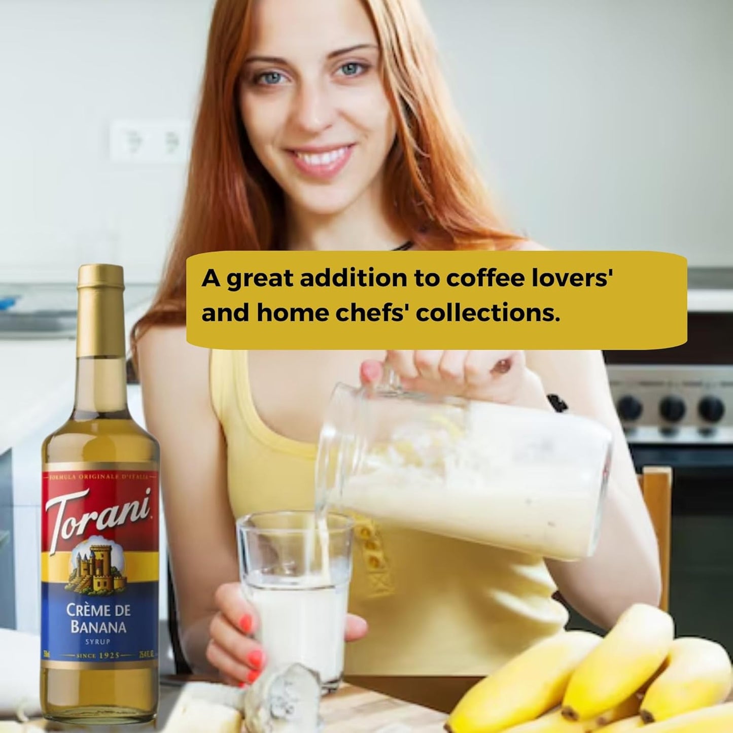 Jimoco® Syrup Pump Dispenser + Torani® CREME DE Banana Syrup, 25.4 oz - Coffee Syrup Pump & Flavoring Bundle