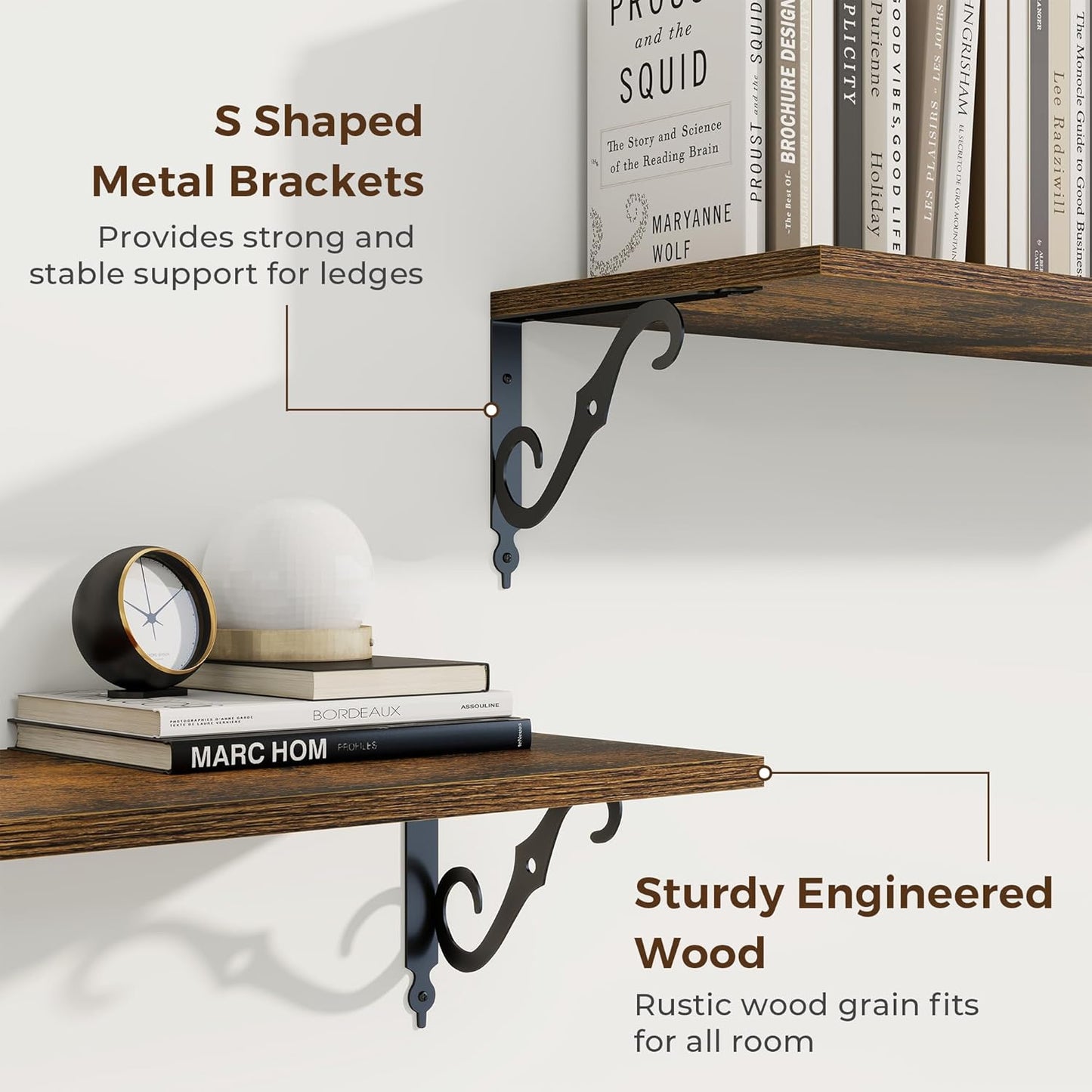 RICHFOCUS 12 Inch Deep Floating Shelves for Wall, 24" W x 12" D Wood Wall Shelves Set of 2, Wide Floating Shelves for Living Room, Bedroom, Kitchen, Bathroom and Decor Storage, Rustic Brown