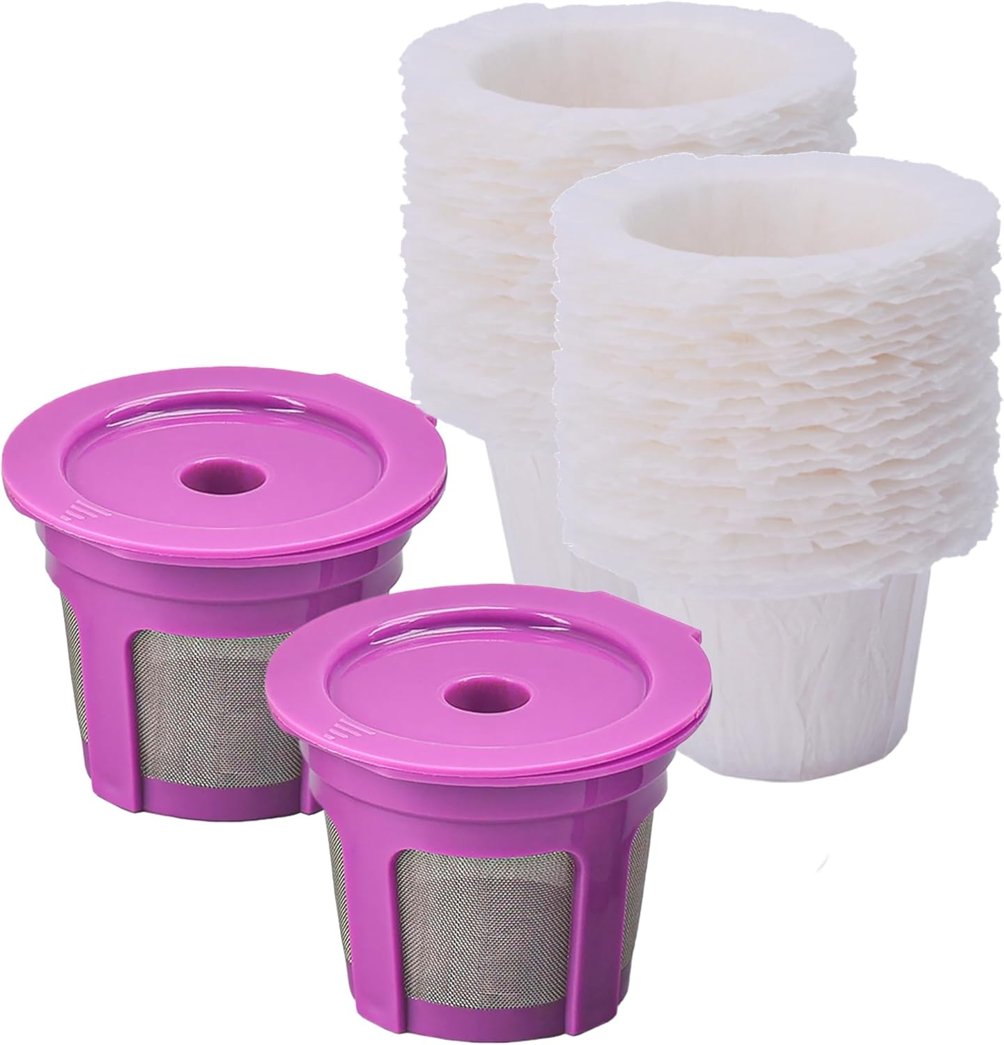 200 Count Disposable Coffee Paper Filters with 2 Pack Reusable K Cups Filters,Compatible with Keurig Brewers Single Serve 1.0 and 2.0