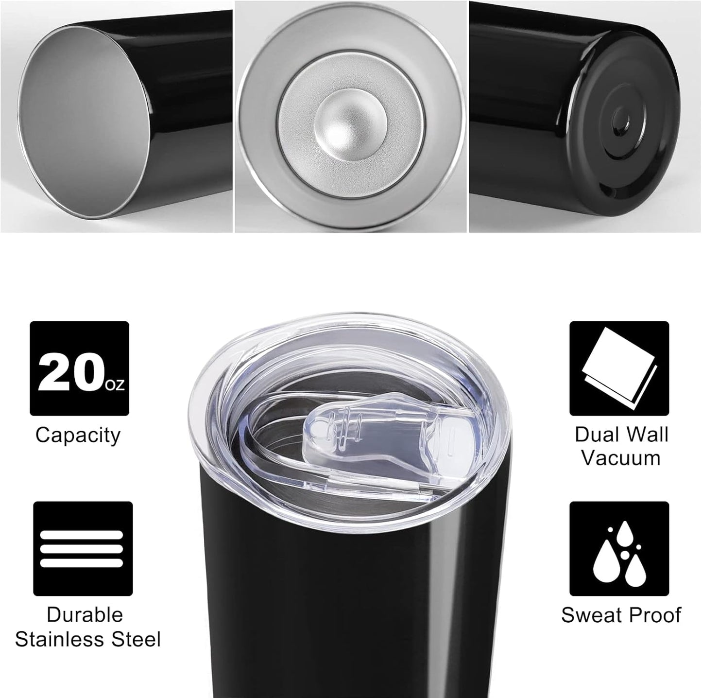 VEGOND Stainless Steel Skinny Tumblers Bulk 12 Pack, 20 oz Vacuum Insulated Tumblers with Lids and Straws, Double Wall Coffee Mug, Travel Water Cup, Matte Black