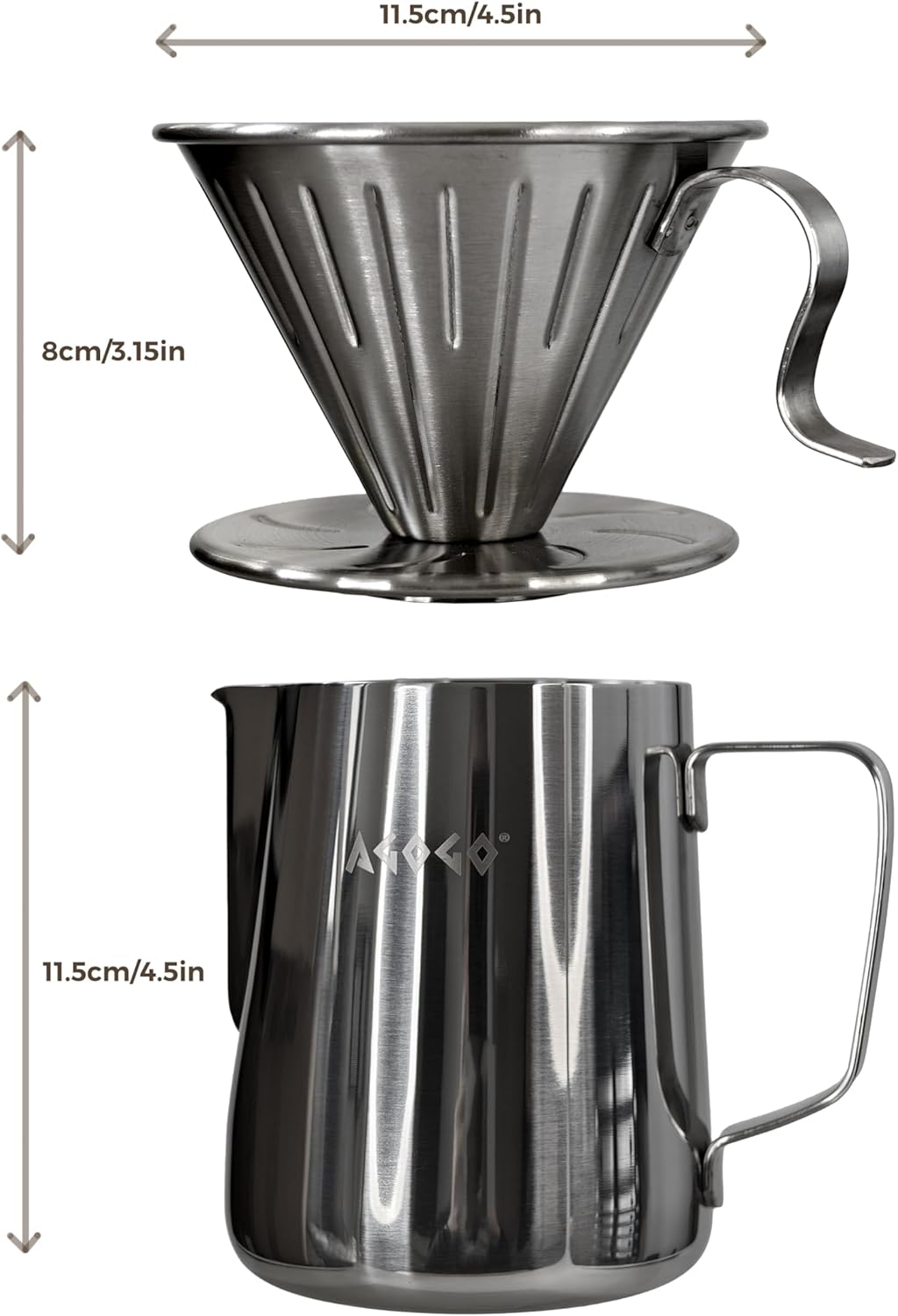 AGOGO Camping Pour Over Coffeemaker Set with Paper Filter Stainless Steel (Silvery, 600ml)