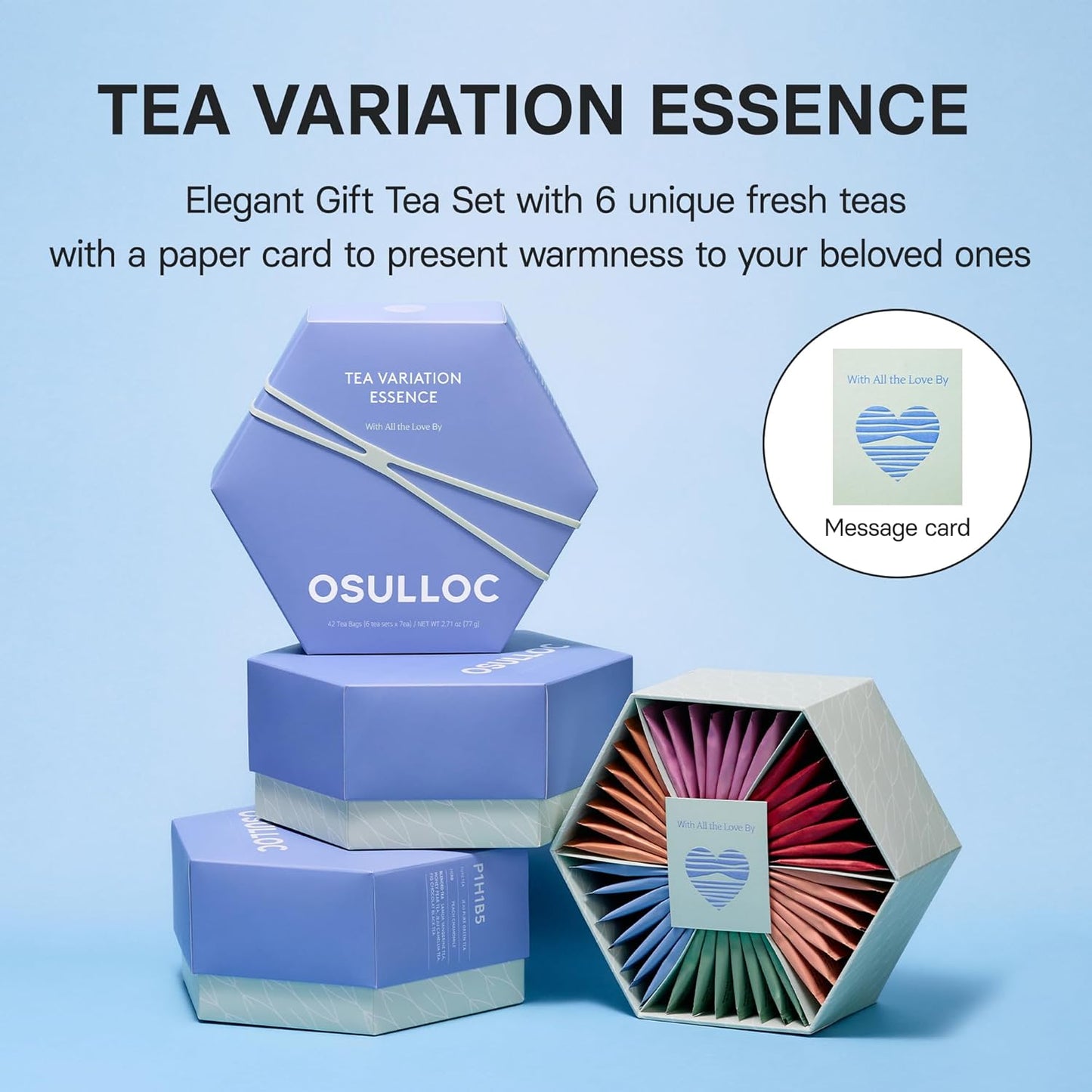 OSULLOC TEA VARIATION ESSENCE (42 Count, 6 Types x 7 ea), Mother's Day Tea Gift Set, Special Thank You Card attached