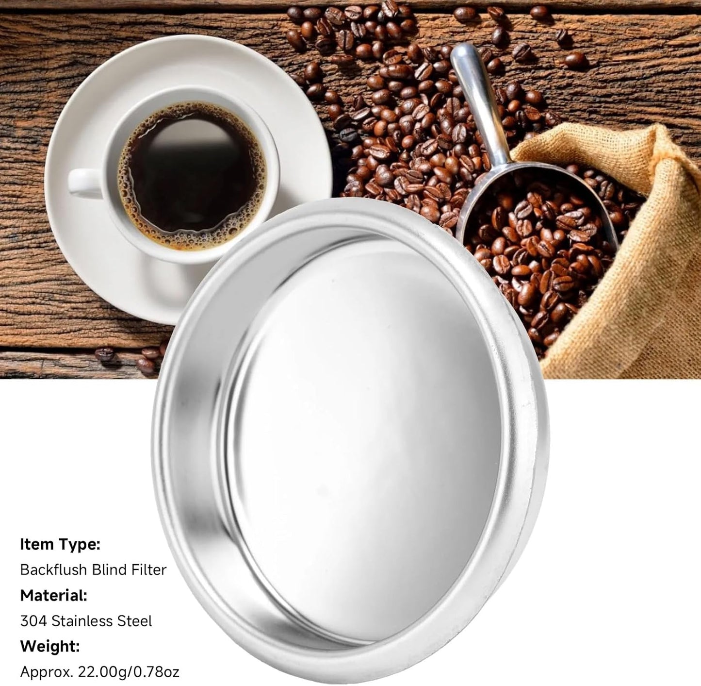 Backflush Inser, 51mm Stainless Steel Insert, 2in Coffee Machine Backflush Blind Filter, Silver 51mm Backflush Basket, Backflush Filter Espresso for Espresso Machines, 1Pcs