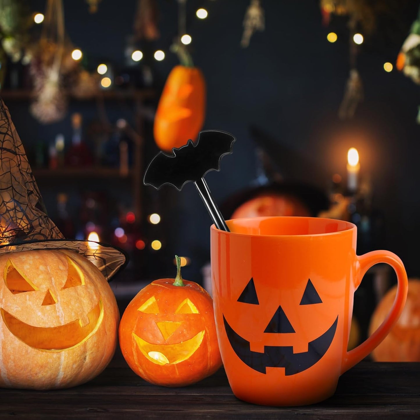 30 Pcs Halloween Swizzle Sticks Plastic Coffee and Cocktail Stirrers Fall Thanksgiving Drink Stirrers Cocktail Mixers for Halloween Fall Autumn Party Tea Coffee Bar Decoration(Bat)