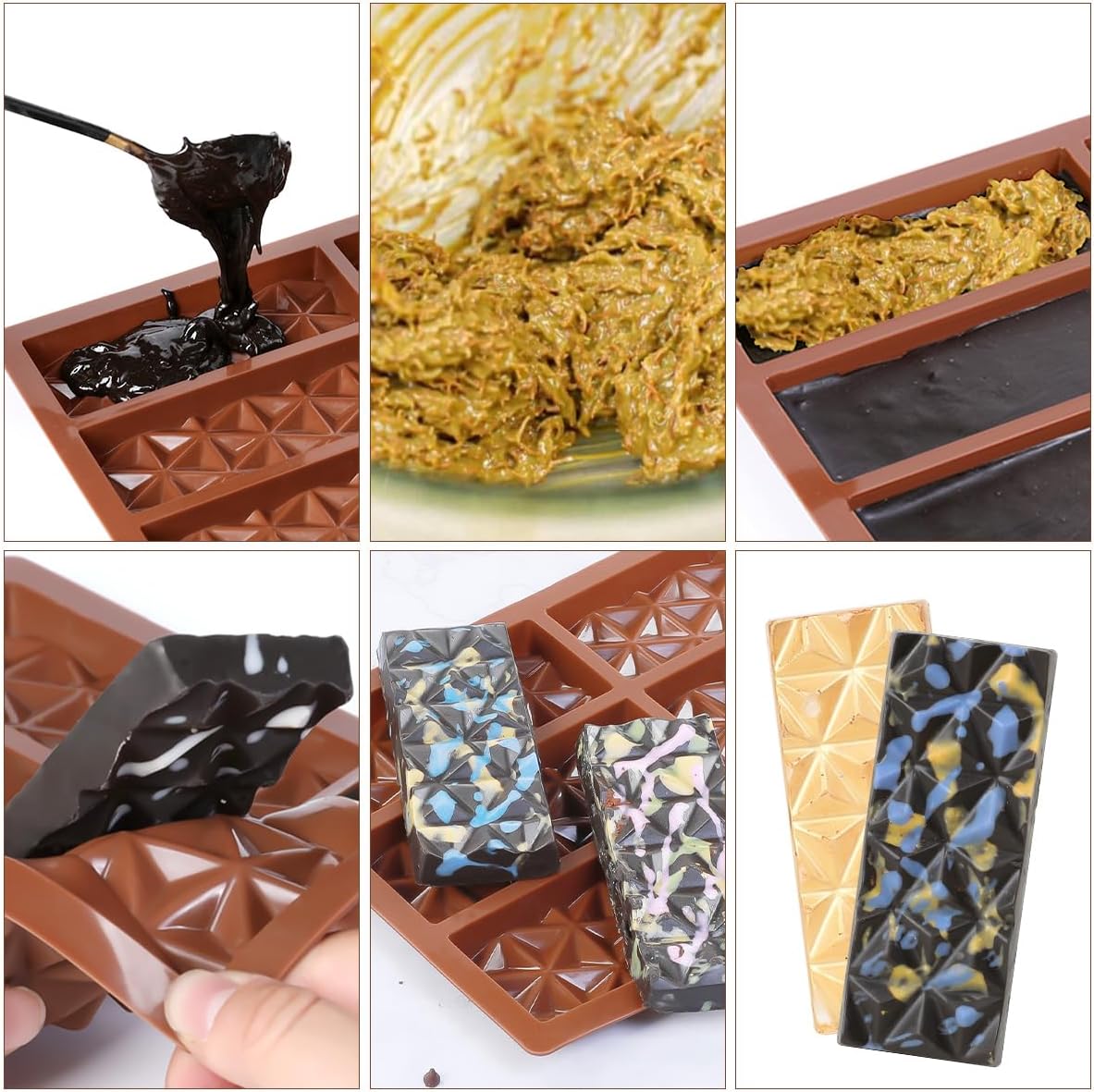 Chocolate Bar Molds Deep Silicone Break-Apart Chocolate Nonstick Protein and Energy Bar Mold Thick Candy Bar Mold Wax Melt Mold 3 Pack