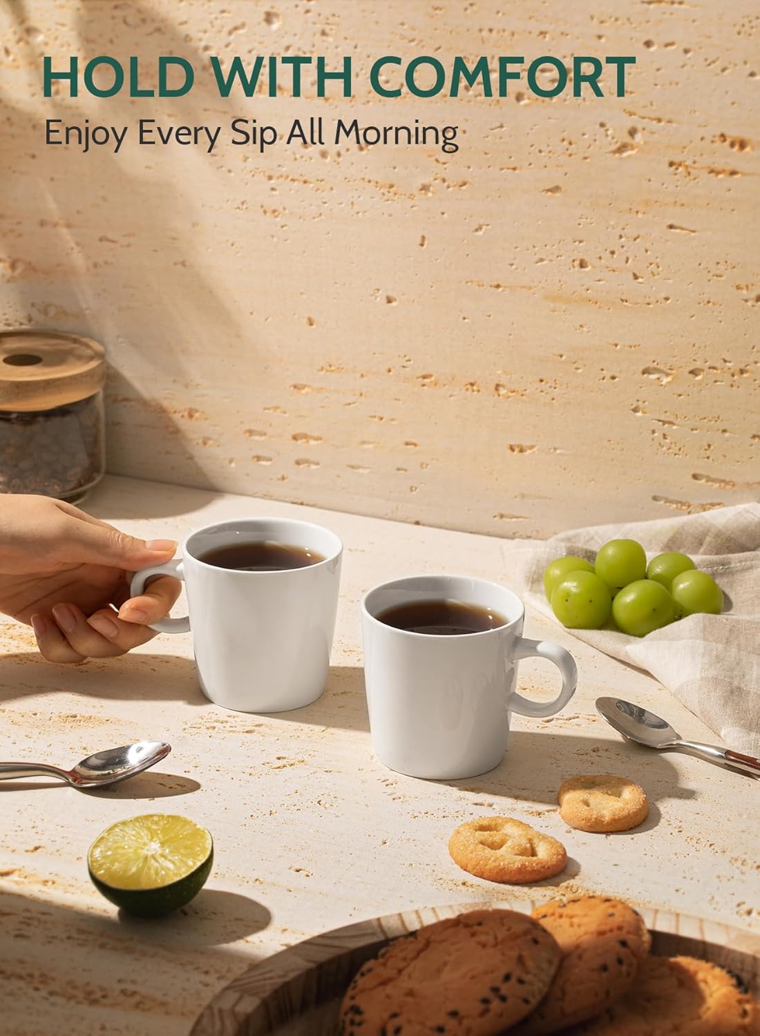 Sweese 5oz Porcelain Espresso Cups Set of 4, Mini Coffee Mugs Demitasse Cups - White