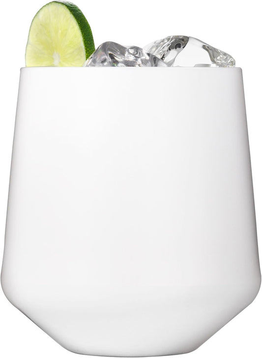 Drinique Unbreakable Stemless Wine Glasses (Set of 4) 12oz Tritan Plastic Stemless Glassware for Indoor or Outdoor Use - White