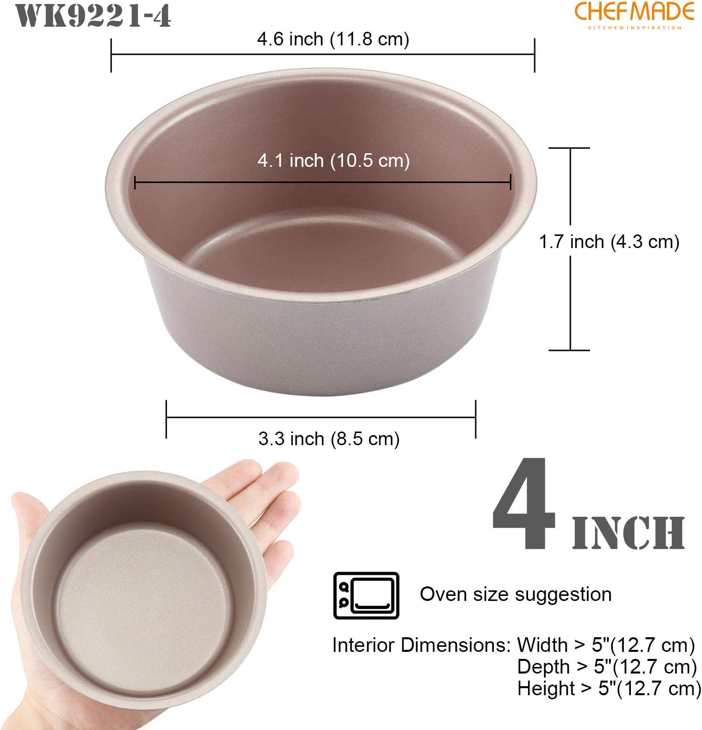 CHEFMADE Mini Cheese Cake Pan Set, 4-Inch 4Pcs Non-Stick Round Cake and Loaf Bakeware for Oven and Instant Pot Baking (Champagne Gold)