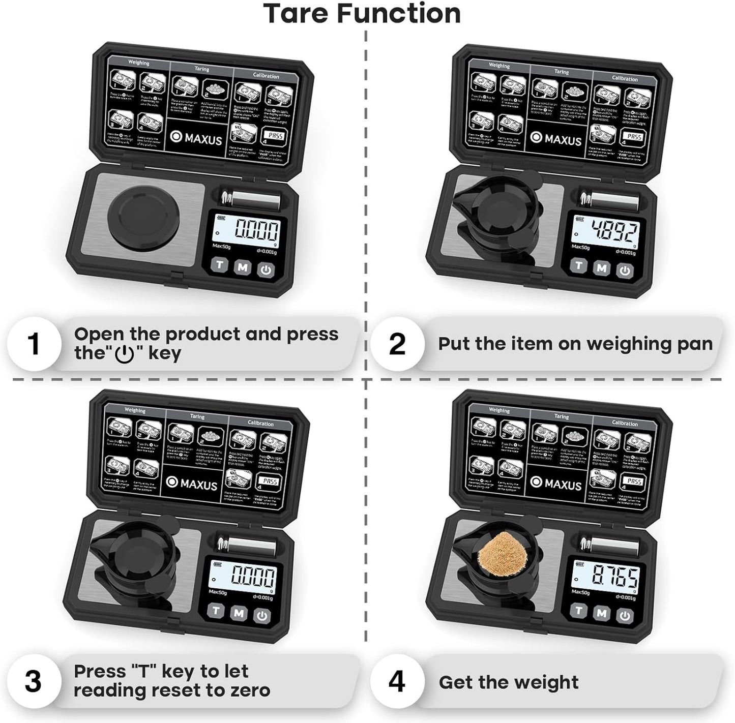 MAXUS Digital Milligram Scale 50g/0.001g with Calibration Weight, Reloading Scale with Powder Trickler Accessories