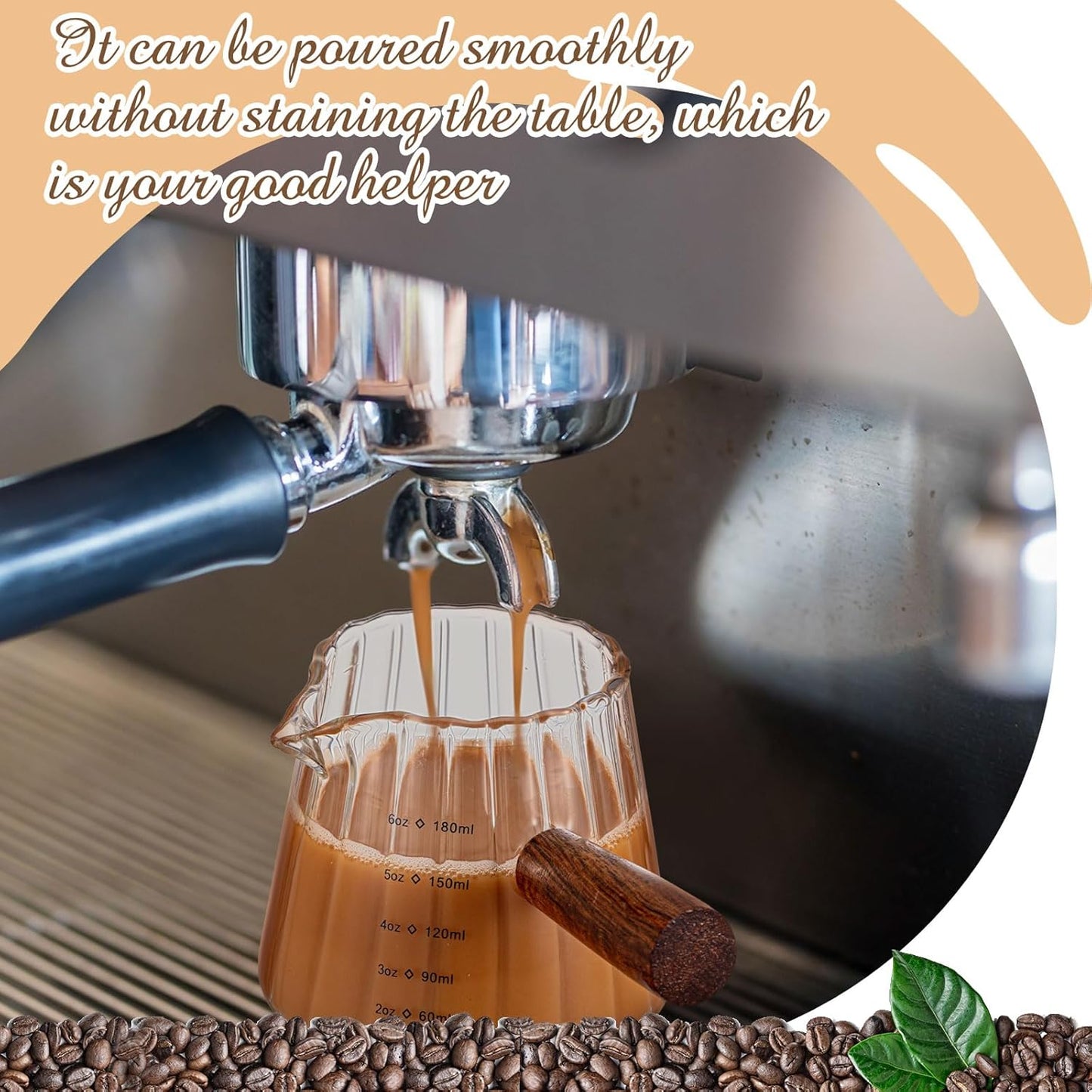 Espresso Shot Glass with Handle, 6 Oz/180 ml Espresso Cups with Single V-shaped Mouth, Measuring Cup for Milk Tea Coffee Bar Accessories(Clear,2 Pcs)