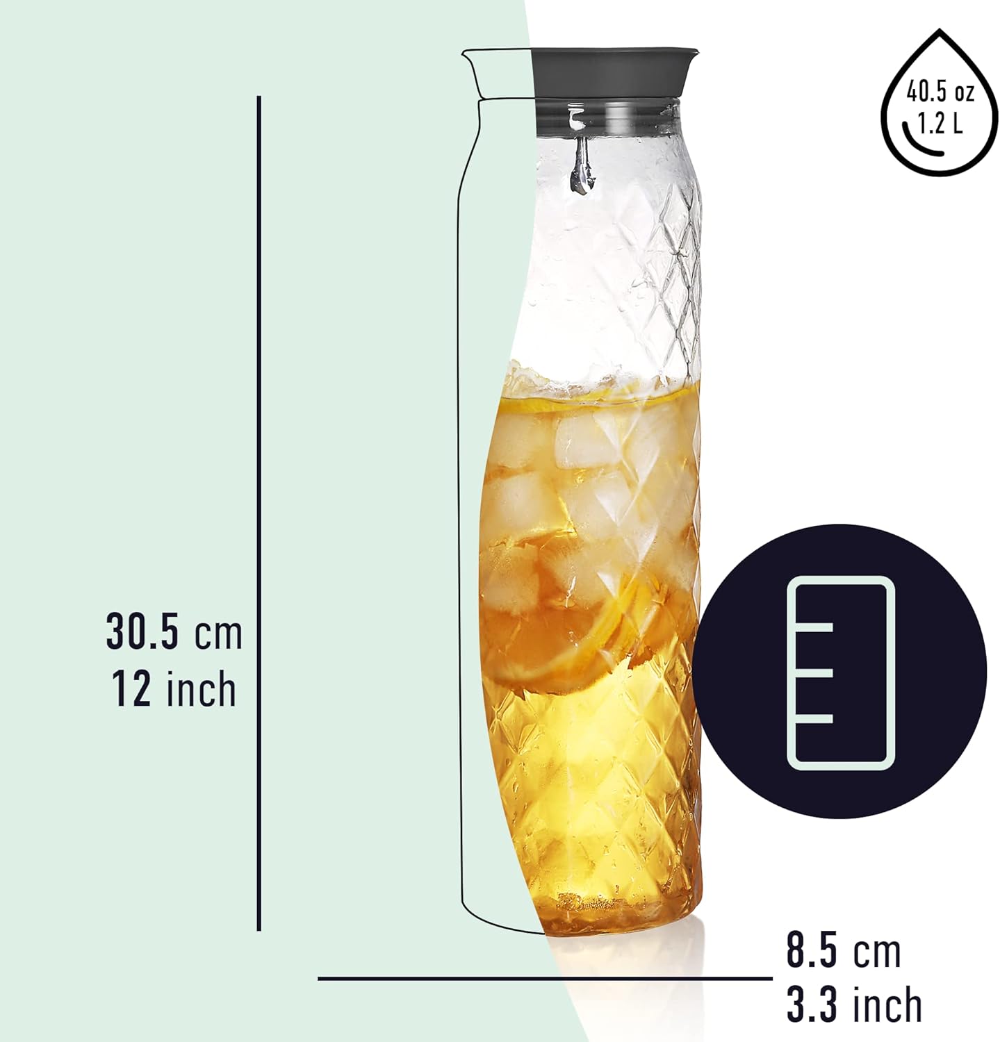 Glass Pitcher - 1.2 Liters / 41 oz, Borosilicate Glass - Water Carafe with Lid - for Hot/Cold Beverages - Milk Jug - Iced Tea Pitcher - Juice Server - by PJC-Kitchen